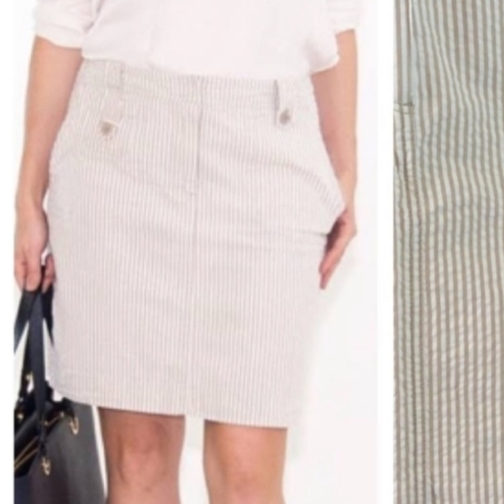 Sandro Striped Skirt Tan Seersucker Pockets